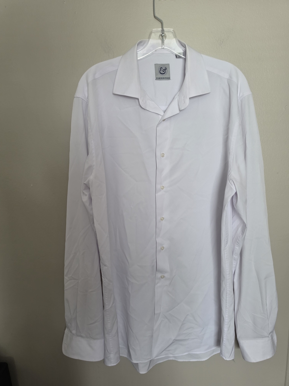 Kilburne & Finch White Long Sleeve Dress Shirt Mens 16.5 36/37 Button Up Stretch